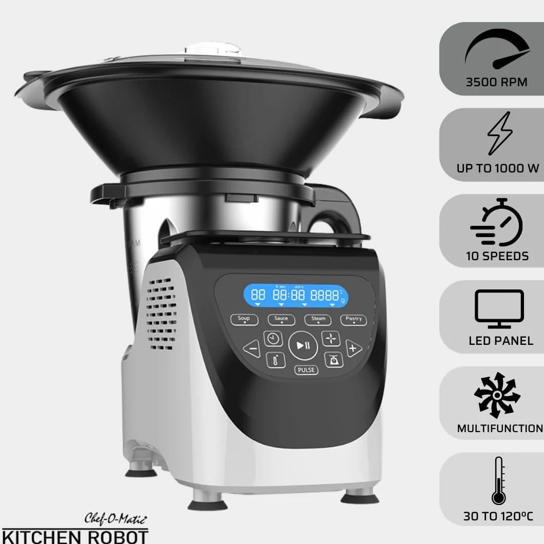 Best Direct Robot kuchenny z funkcją gotowania Chef-O-Matic Kitchen Robot, 1000 W, miska 3,00 l, z przystawką do gotowania na parze, waga cyfrowa