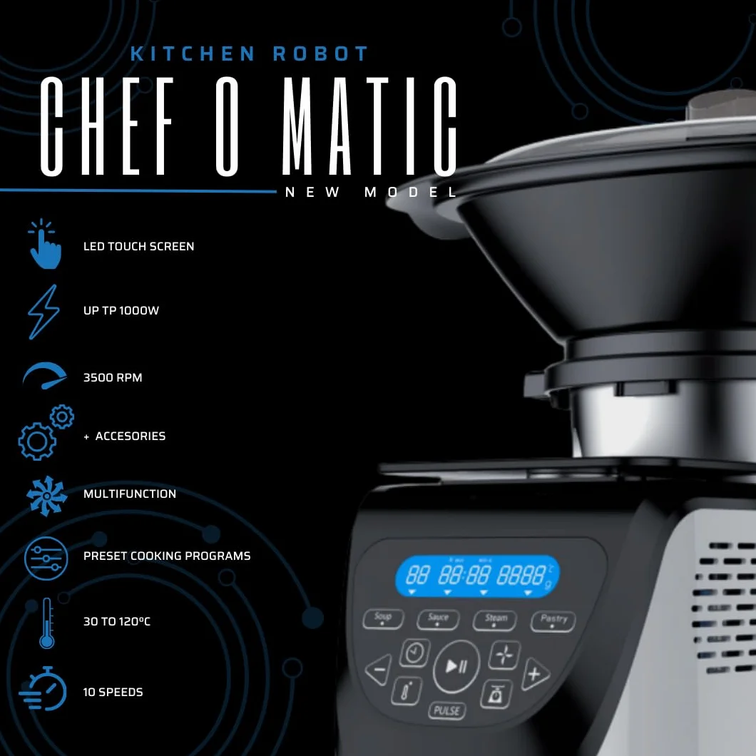 Best Direct Robot kuchenny z funkcją gotowania Chef-O-Matic Kitchen Robot, 1000 W, miska 3,00 l, z przystawką do gotowania na parze, waga cyfrowa