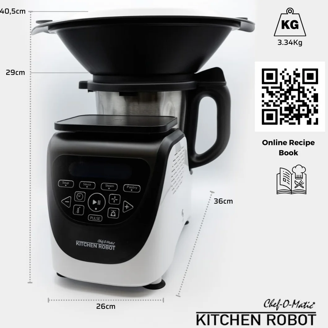 Best Direct Robot kuchenny z funkcją gotowania Chef-O-Matic Kitchen Robot, 1000 W, miska 3,00 l, z przystawką do gotowania na parze, waga cyfrowa